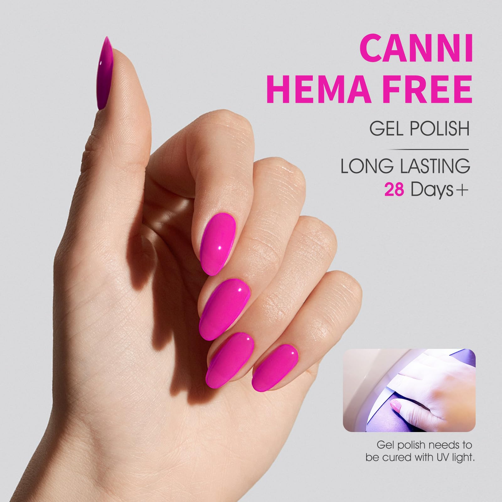 CANNI Hot Pink Gel Nail Polish, 1Pcs Neon Pink Gel Polish Pastel Bright Pink Purple Color High Gloss Soak Off U V Nail French Nail Manicure Salon DIY